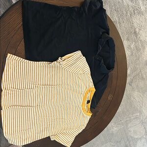 Black Short Sleeve Top & Yellow White Striped Tee - 2 Pack